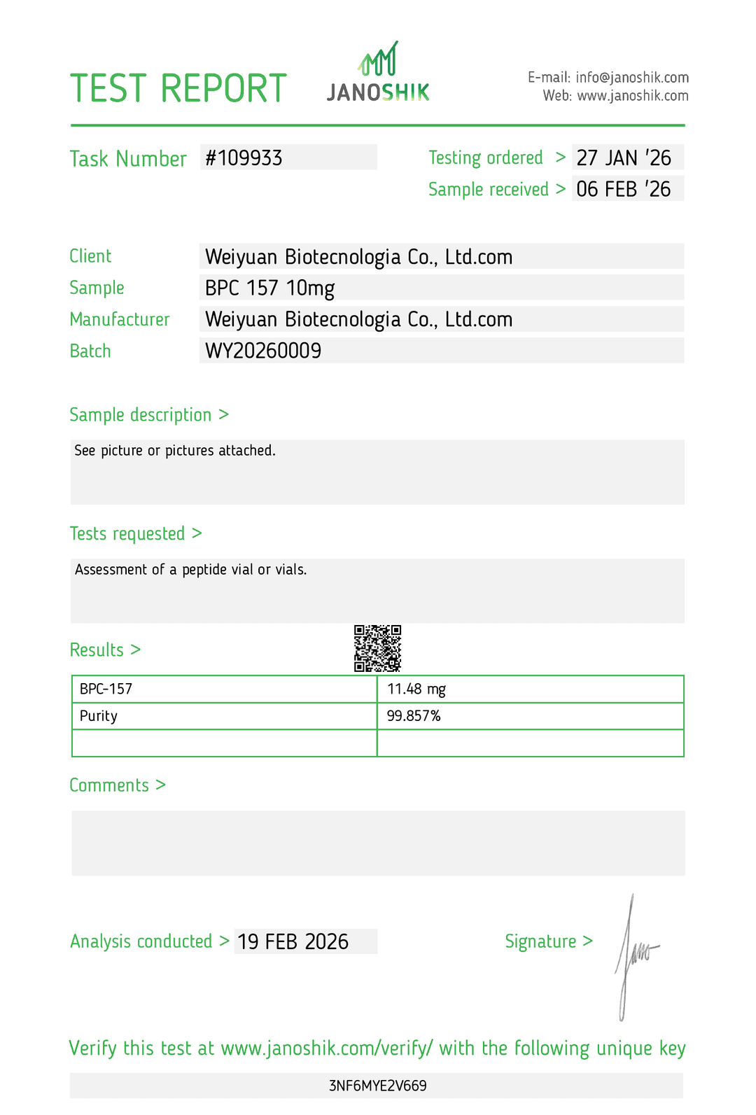 BPC-157 Certificate of Analysis